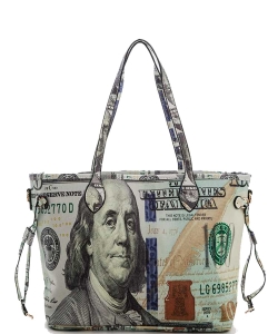 100 Dollar Bill Printed Shoulder Bag 118-6729 GRAY